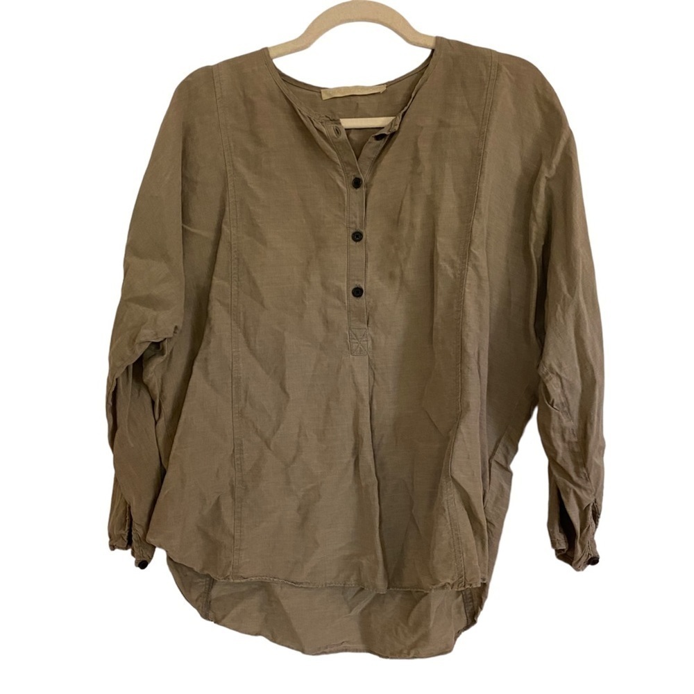 Creatures of comfort / beige silk linen dolman sleeve popover top blouse 4 small